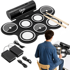 V-TONE RD7 Set de batería electrónico – Roll-Up Drum Kit con 7 pads, Pedales y altavoces