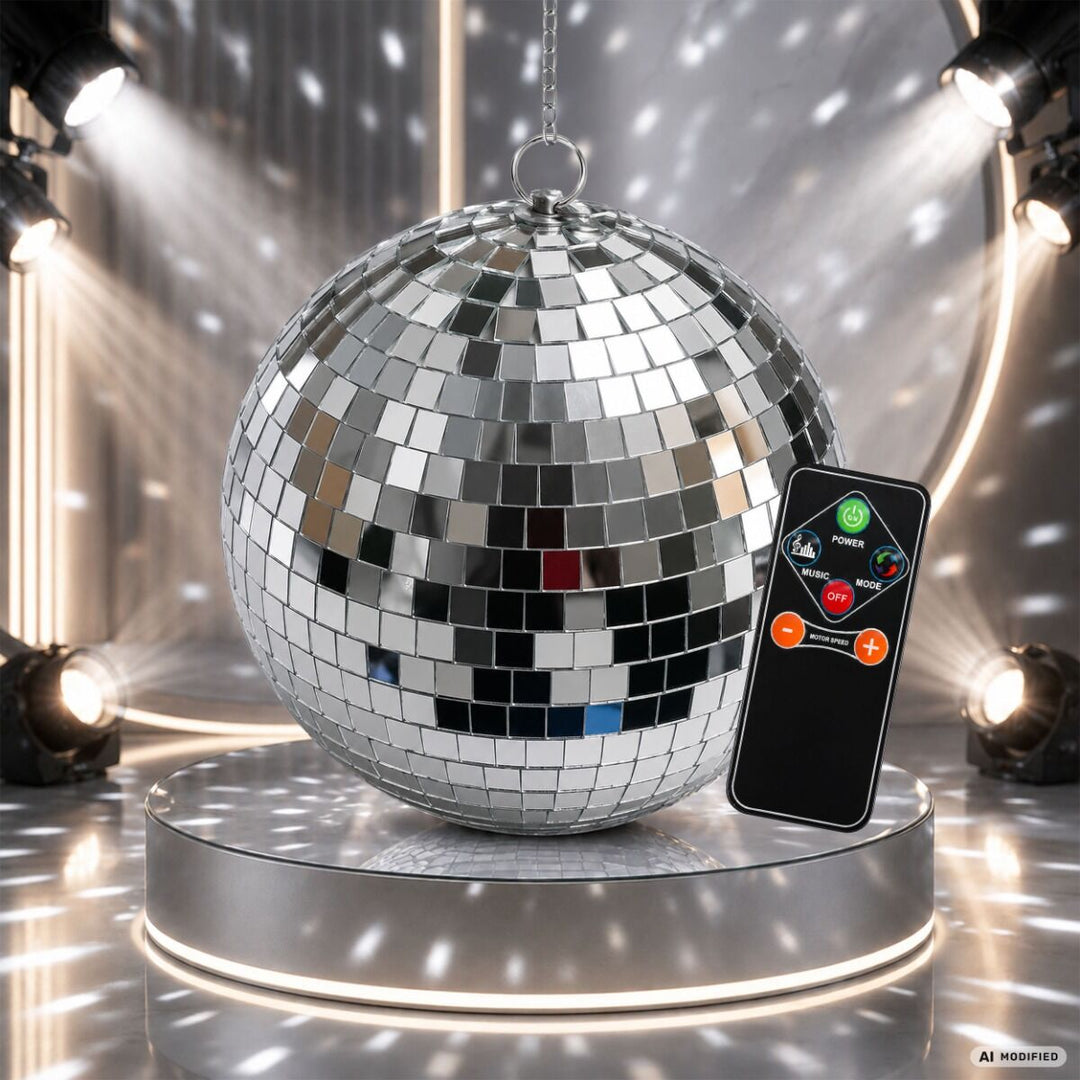 Light4Me bola de espejos de 20 cm con LED, motor y mando a distancia