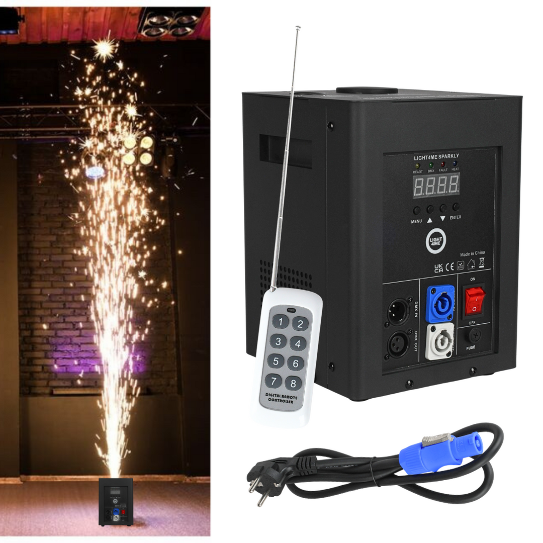 Light4Me SPARKLY Máquina de chispas frías de 600W DMX con mando a distancia inalámbrico