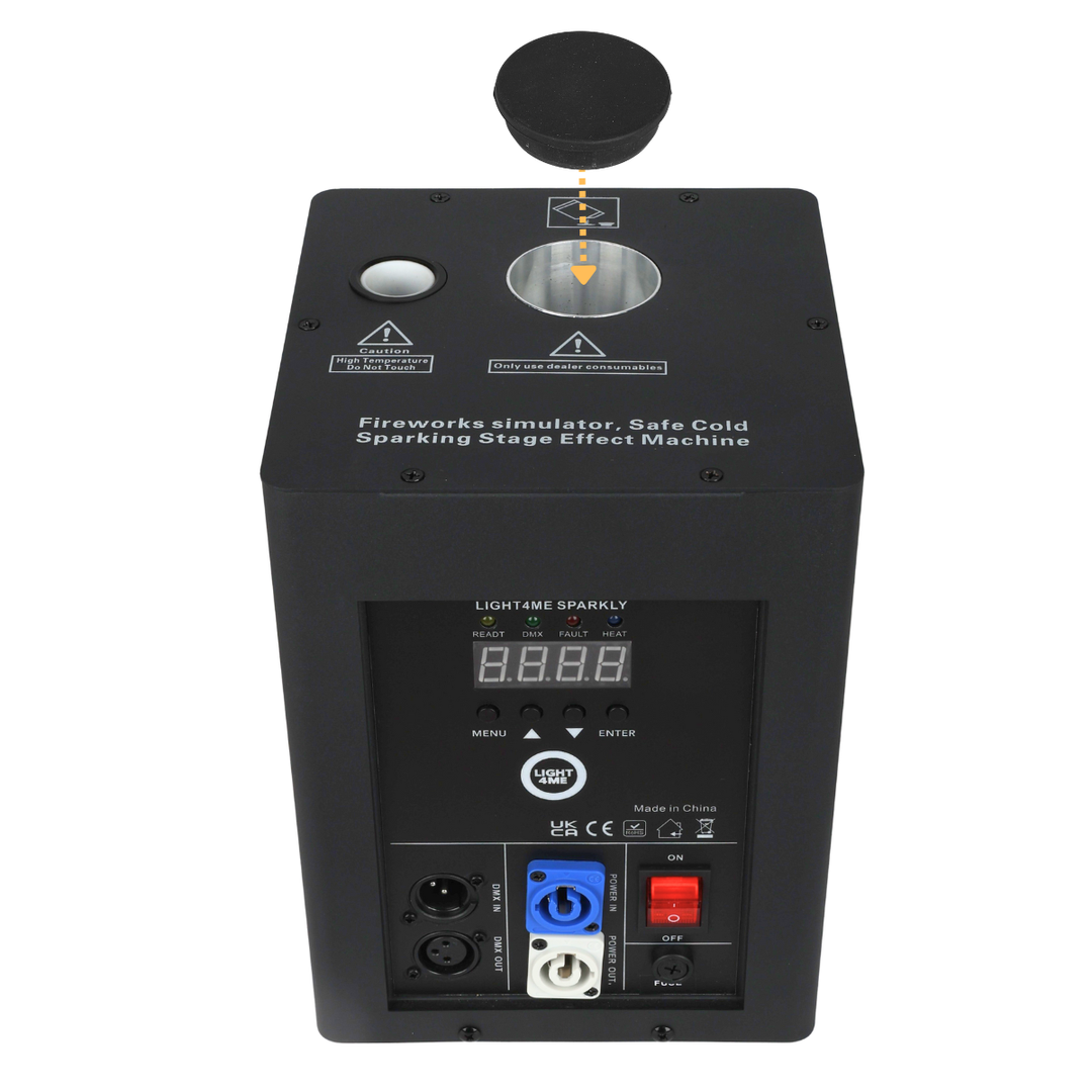 Light4Me SPARKLY Máquina de chispas frías de 600W DMX con mando a distancia inalámbrico