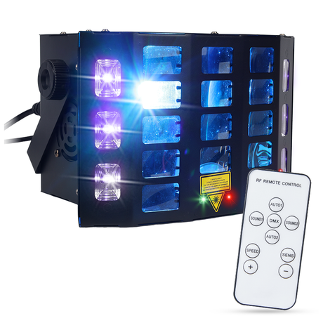 Light4Me Turbo Derby 4 en 1 – RGBW, UV, strobe y laser