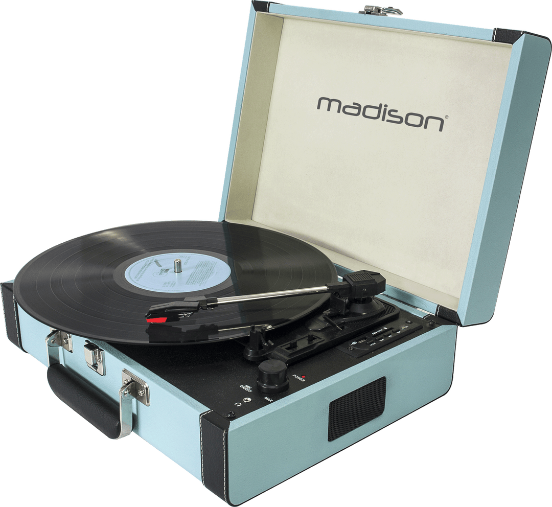 Tocadiscos Vintage Madison con Bluetooth (Azul Claro)