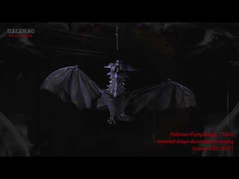 Halloween flyvende drage, animeret, blå, 125 cm