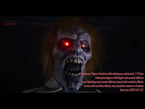 Halloween-figur zombie med motorsav, animeret, 170 cm