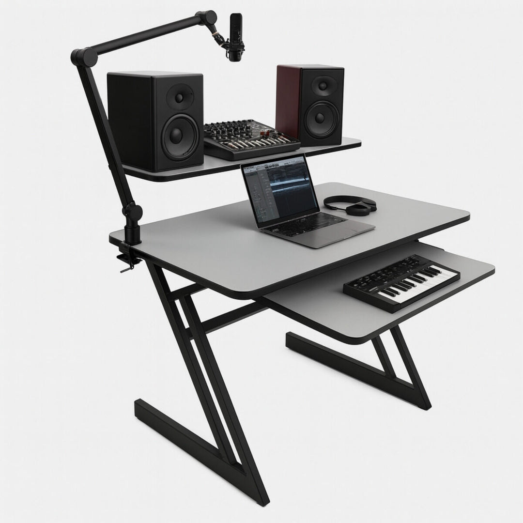 Mesa de estudio con estantes y extensión para keyboard (120 cm)