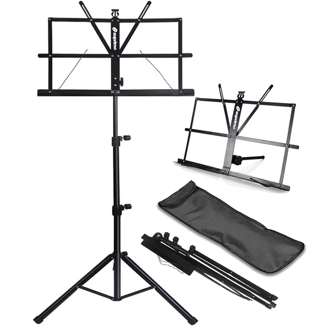 Atril para partituras con bolsa – plegable y ajustable en altura 65–130 cm