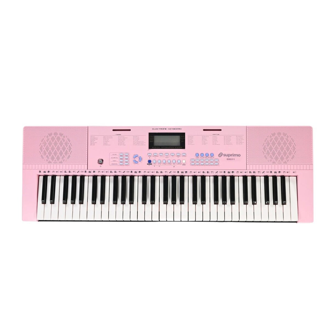 SUPRIMO Teclados 61 teclas Pink con Micrófonos y atril