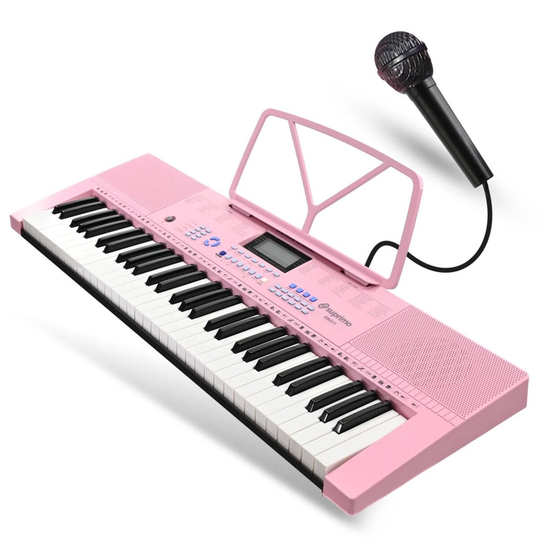 SUPRIMO Teclados 61 teclas Pink con Micrófonos y atril