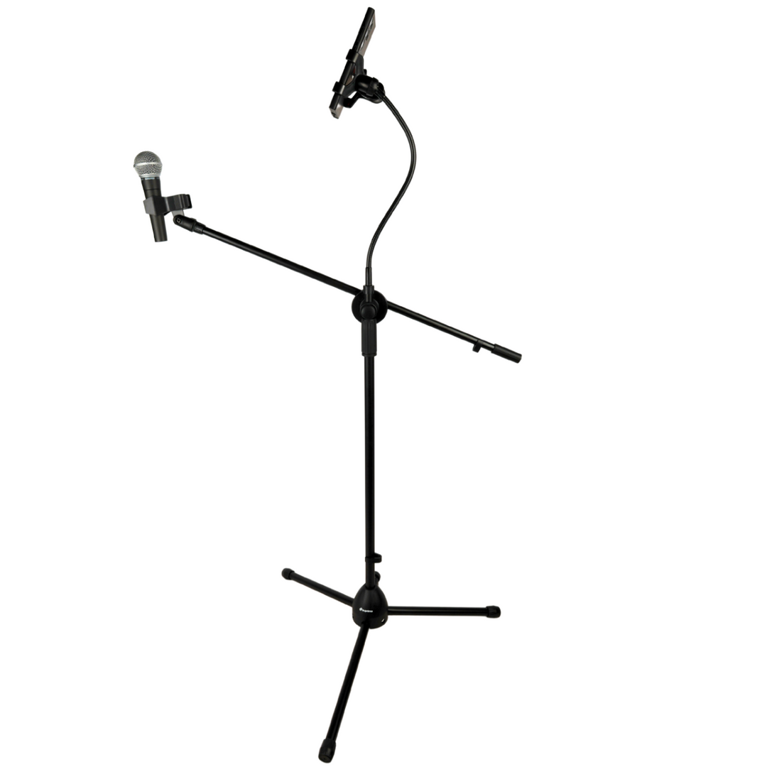 Soporte de micrófono con brazo articulado, soporte para smartphone y cuello de cisne