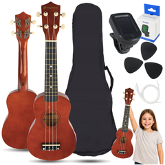 Set de ukelele con estuche, afinador y accesorios,Dark Wood