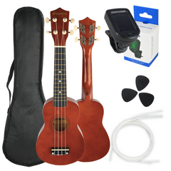 Set de ukelele con estuche, afinador y accesorios,Dark Wood