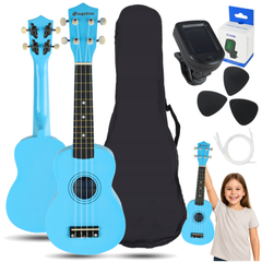 Set de Ukeleles con estuche, afinador y accesorios, azul