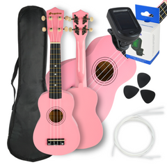 Set de Ukeleles con estuche, afinador y accesorios, rosa