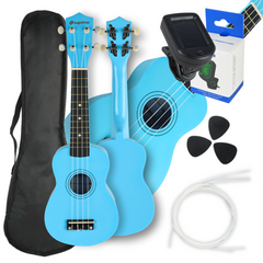 Set de Ukeleles con estuche, afinador y accesorios, azul