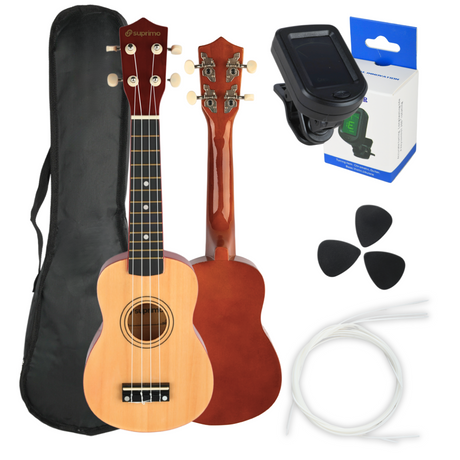 Ukulelesæt med Etui, Tuner og Tilbehør, Naturtræ