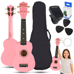 Set de Ukeleles con estuche, afinador y accesorios, rosa
