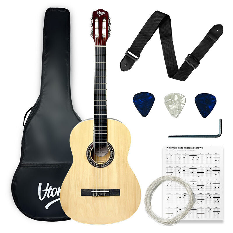 V-Tone CG TWO NT Guitarras clásica 4/4 Set de inicio en color natural con funda y accesorios