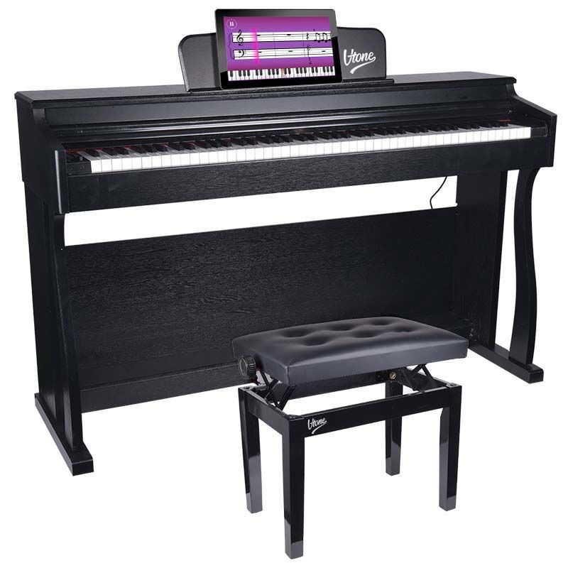 Banco de piano con polipiel negra