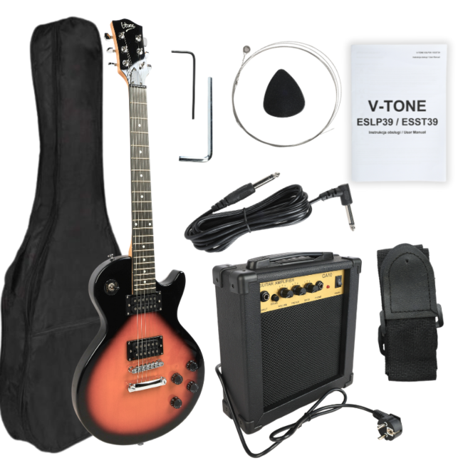 V-Tone ESLP39 SB 4/4 set de guitarra eléctrica Les Paul con amplificador, Sunburst