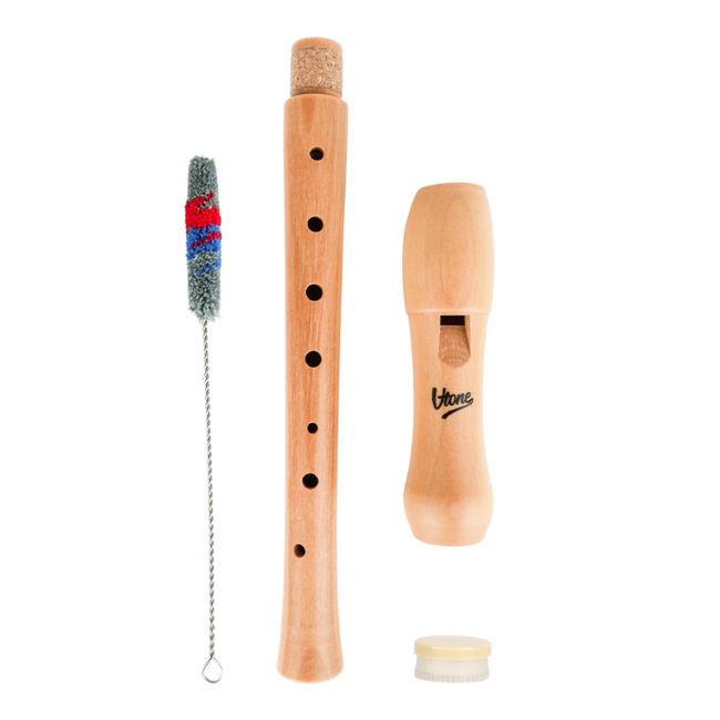 Flauta dulce soprano V-TONE FL W1 en madera natural con varilla de limpieza, grasa y estuche