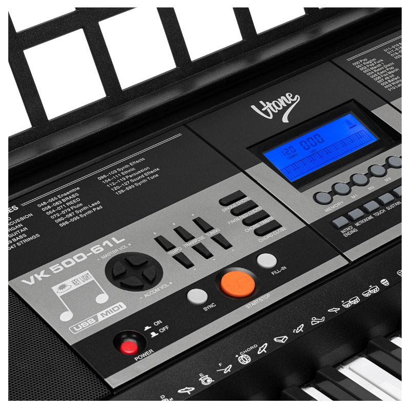 V-TONE VK-500 61L teclados – 61 teclas con función de aprendizaje LED para niños y principiantes